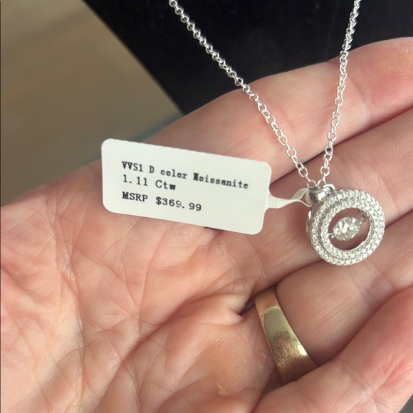 Sterling Silver Moissanite Pendant Necklace - 1.1 ctw floating diamond - Picture 2 of 4